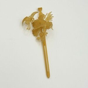 Vintage Articulated Kanzashi Hairpin Trembler Floral Bird Spray Celluloid Look